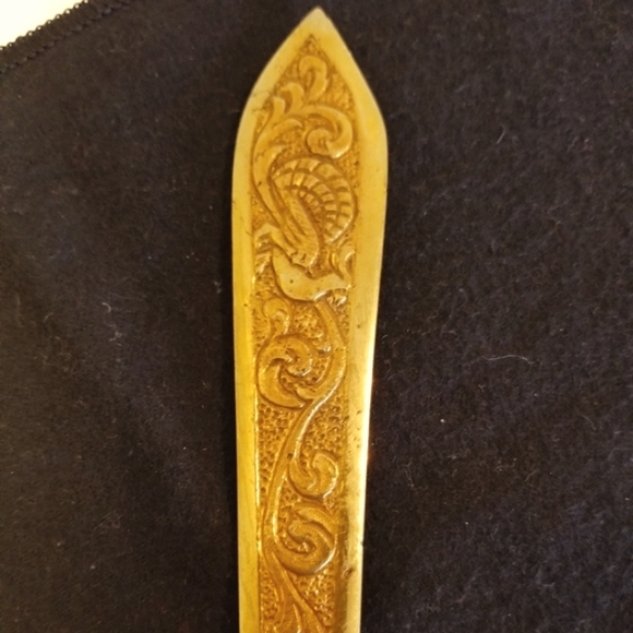 Mid Century Modern Ornate Art Nouveau Heavy Brass Gold Letter Opener - Picture 3 of 9
